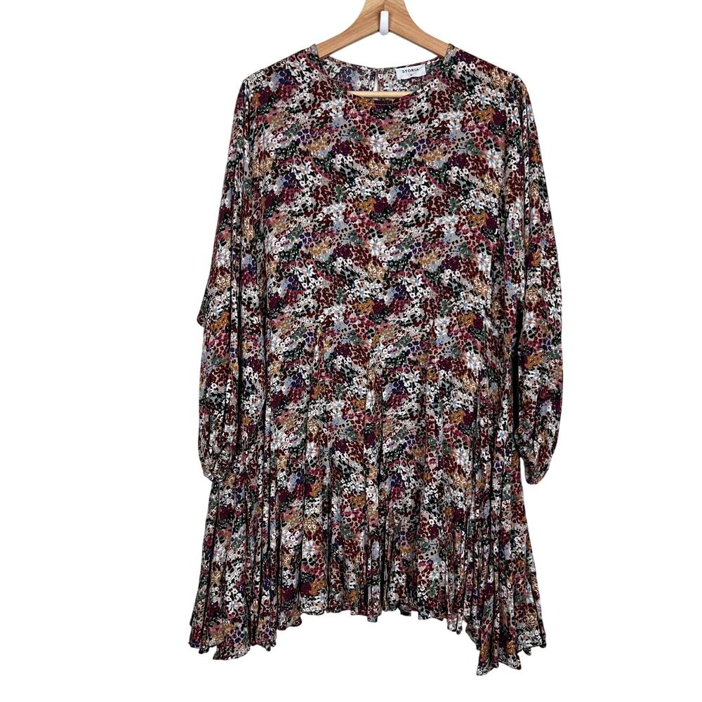 Storia Perennial Floral Frills‎ Dress Womens Medium Long Sleeve A-Line (no belt)